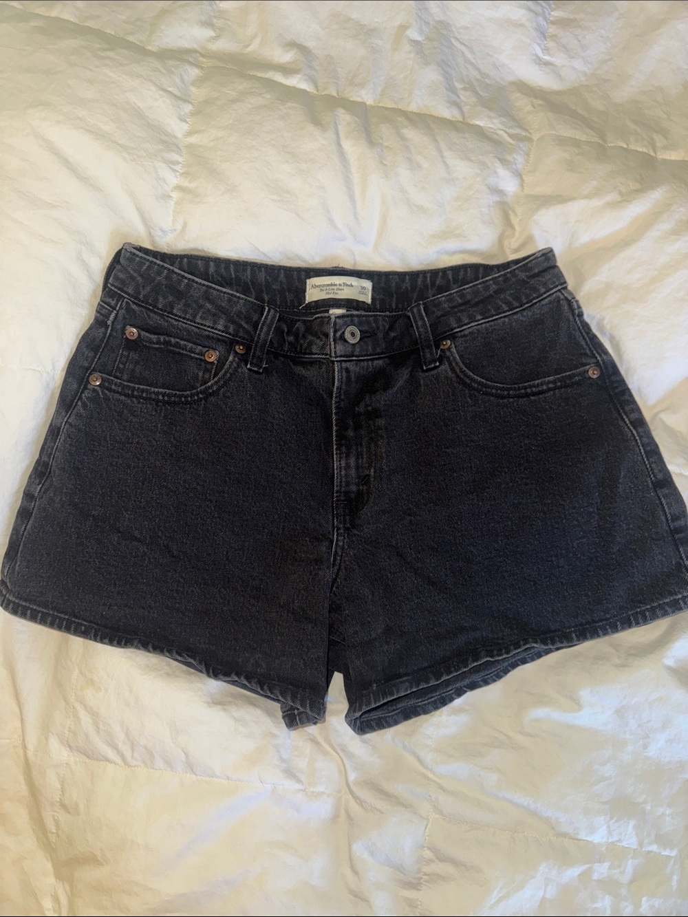 Abercrombie & Fitch Washed Black Denim High-Rise Shorts curve love